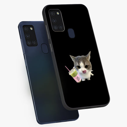 Matcha Cat Style Glass Case displayed in angled mockup highlighting playful feline design with pastel matcha aesthetic.