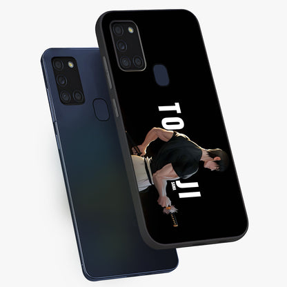 Midnight Blade Resolve Glass Case displayed in angled mockup highlighting powerful blade illustration with dramatic dark aesthetic.