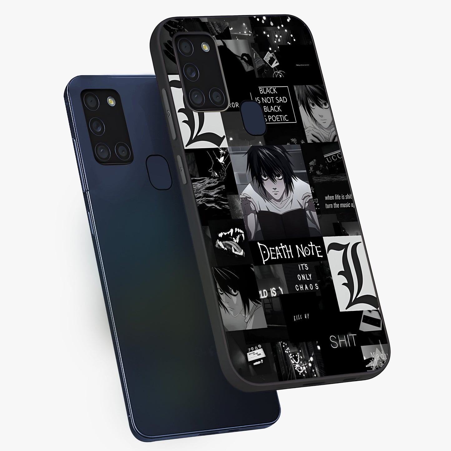 Midnight Chaos Mind Glass Case displayed in angled mockup highlighting chaotic artistic design with dramatic midnight aesthetic.