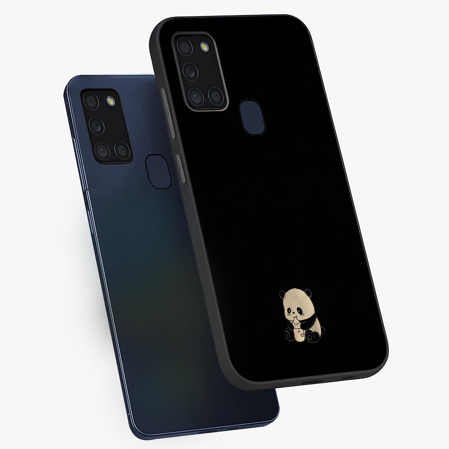 Midnight Panda Love Glass Case displayed in angled mockup highlighting adorable panda illustration with midnight aesthetic.