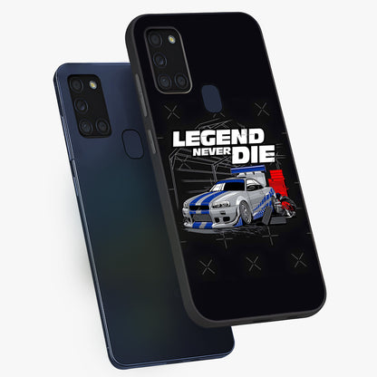 Midnight Racing Legacy Glass Case displayed in angled mockup highlighting dynamic automotive design with bold midnight aesthetic.