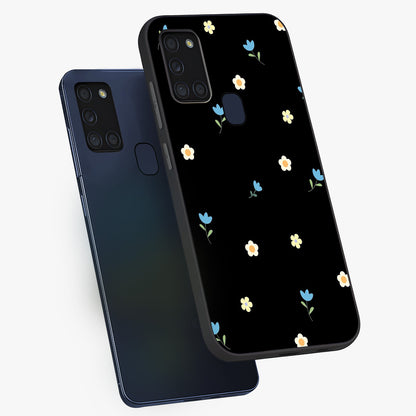 Minimal Petal Whispers Glass Case displayed in angled mockup highlighting delicate petal design with clean minimal aesthetic.