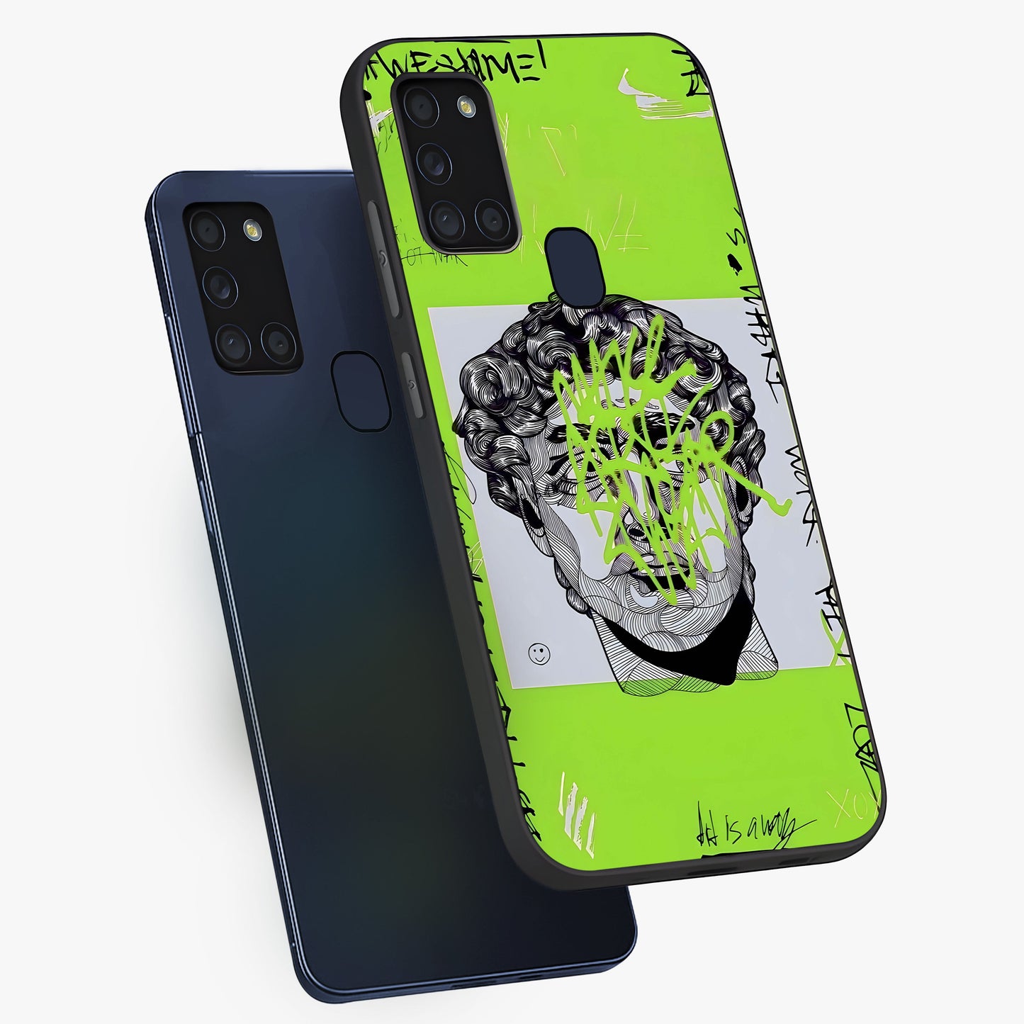 Neo Graffiti Rebellion Glass Case displayed in angled mockup highlighting urban street art design with rebellious aesthetic.