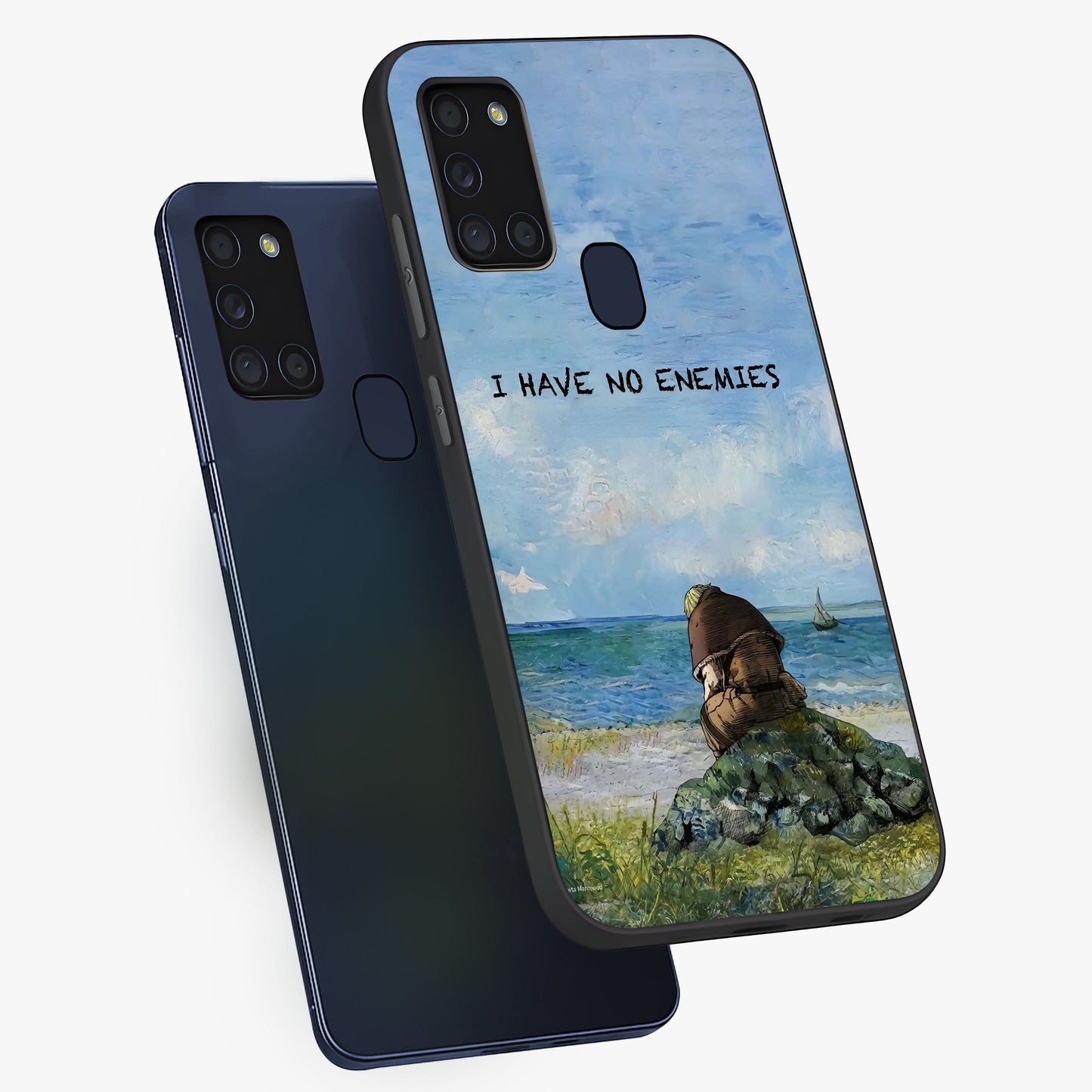 Peace Beyond War Glass Case displayed in angled mockup highlighting meaningful message design with artistic aesthetic style.
