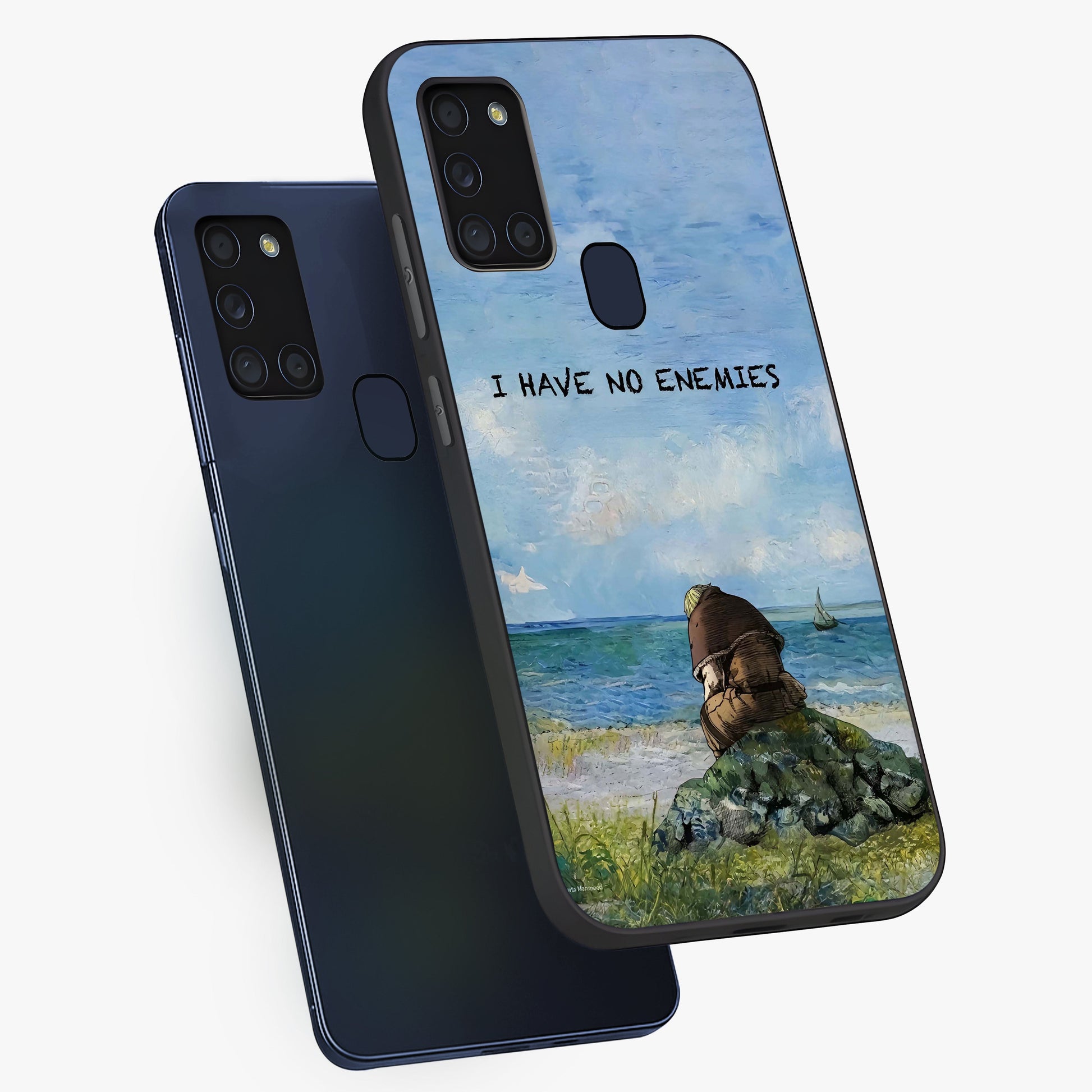 Peace Beyond War Glass Case displayed in angled mockup highlighting meaningful message design with artistic aesthetic style.