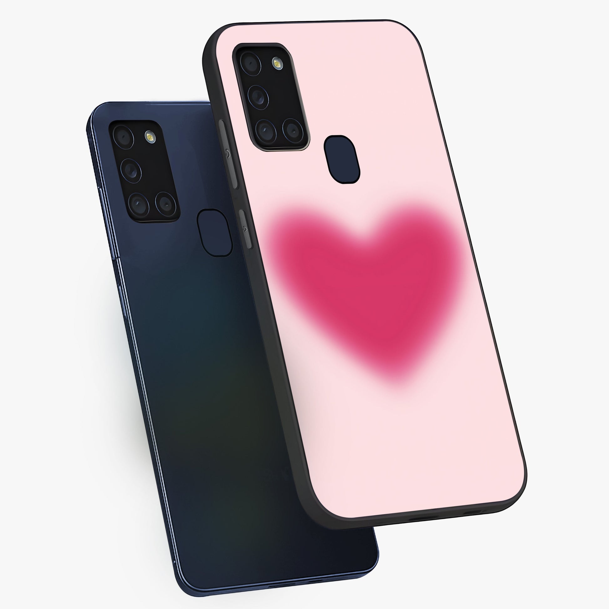 Pink Aura Heart Glass Case displayed in angled mockup highlighting vibrant pink heart design with dreamy aura aesthetic.