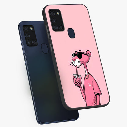 Pink Panther Glass Case displayed in angled mockup highlighting playful cartoon character design with vibrant pink aesthetic.