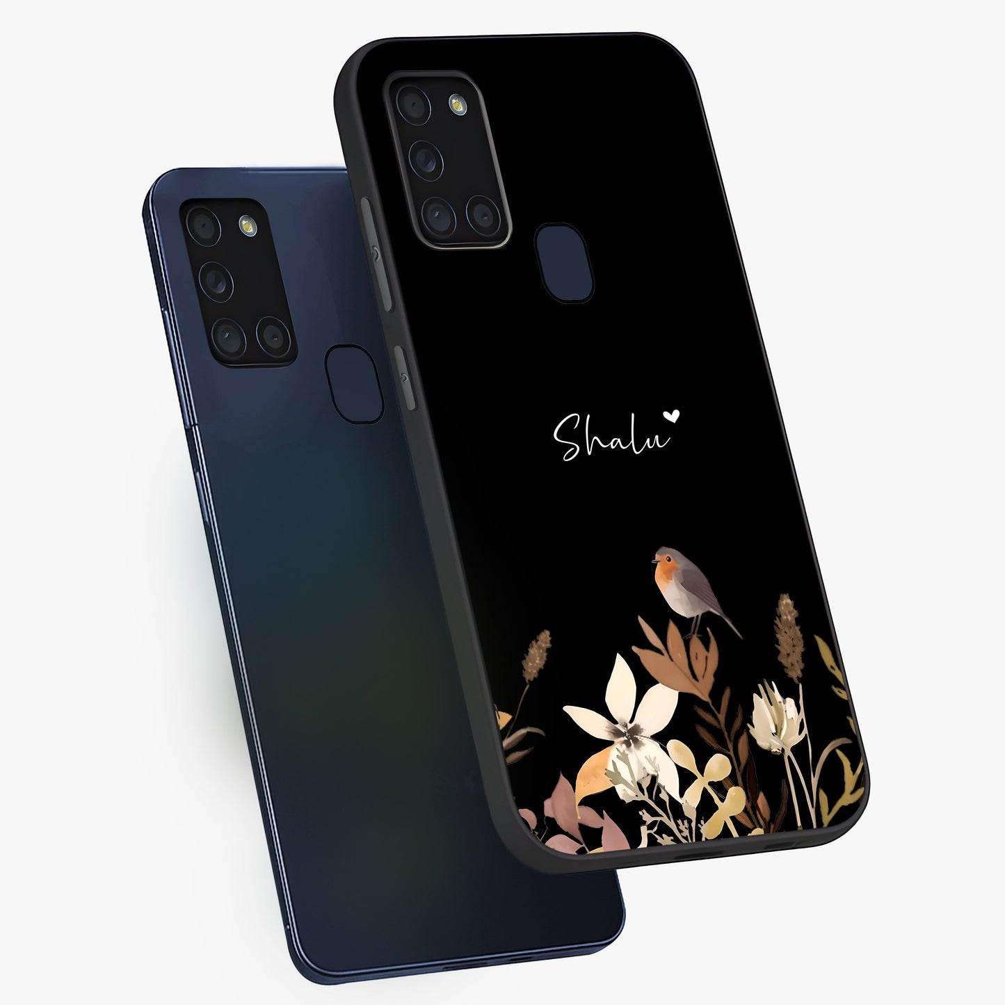 Quiet Garden Tune Custom Name Glass Case displayed in angled mockup highlighting delicate floral garden design with custom name feature.