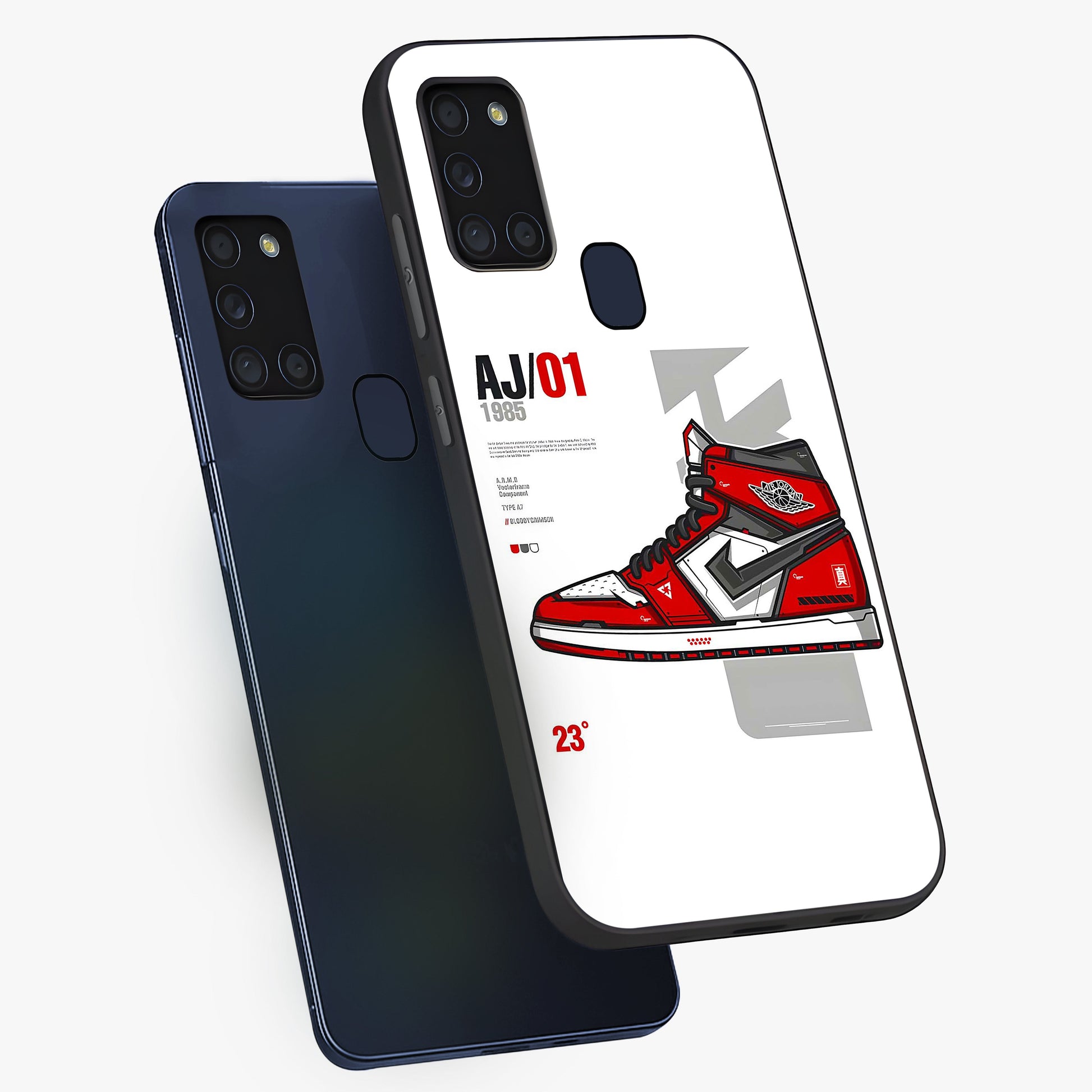 Retro Sneaker Blueprint Glass Case displayed in angled mockup highlighting detailed shoe design with sporty retro aesthetic.