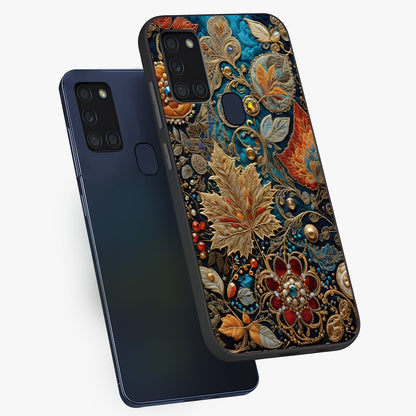 Royal Jewel Garden Glass Case displayed in angled mockup highlighting vibrant jewel inspired floral design with elegant aesthetic.