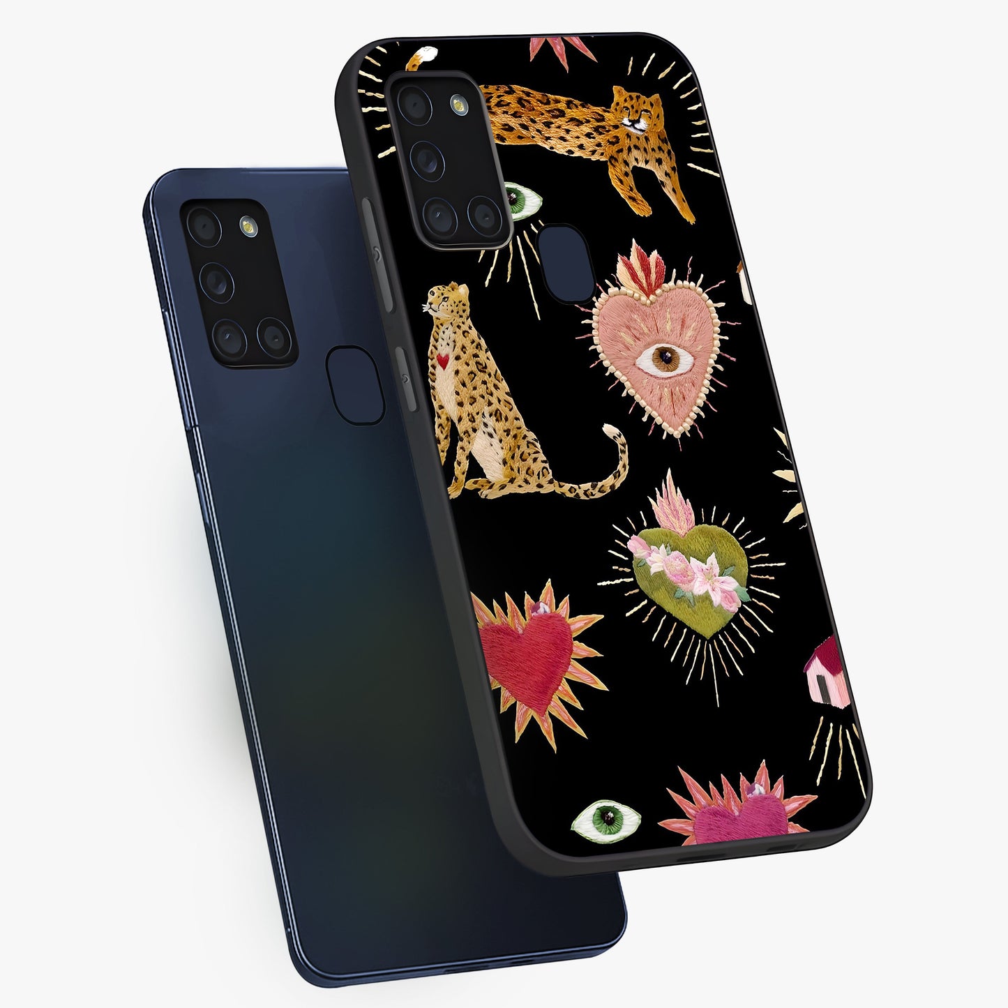Sacred Jungle Heart Glass Case displayed in angled mockup highlighting lush tropical design with natural aesthetic style.