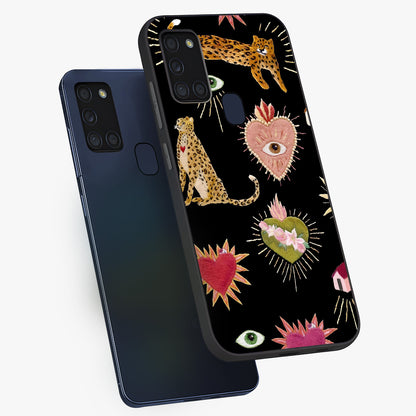 Sacred Jungle Heart Glass Case displayed in angled mockup highlighting lush tropical design with natural aesthetic style.