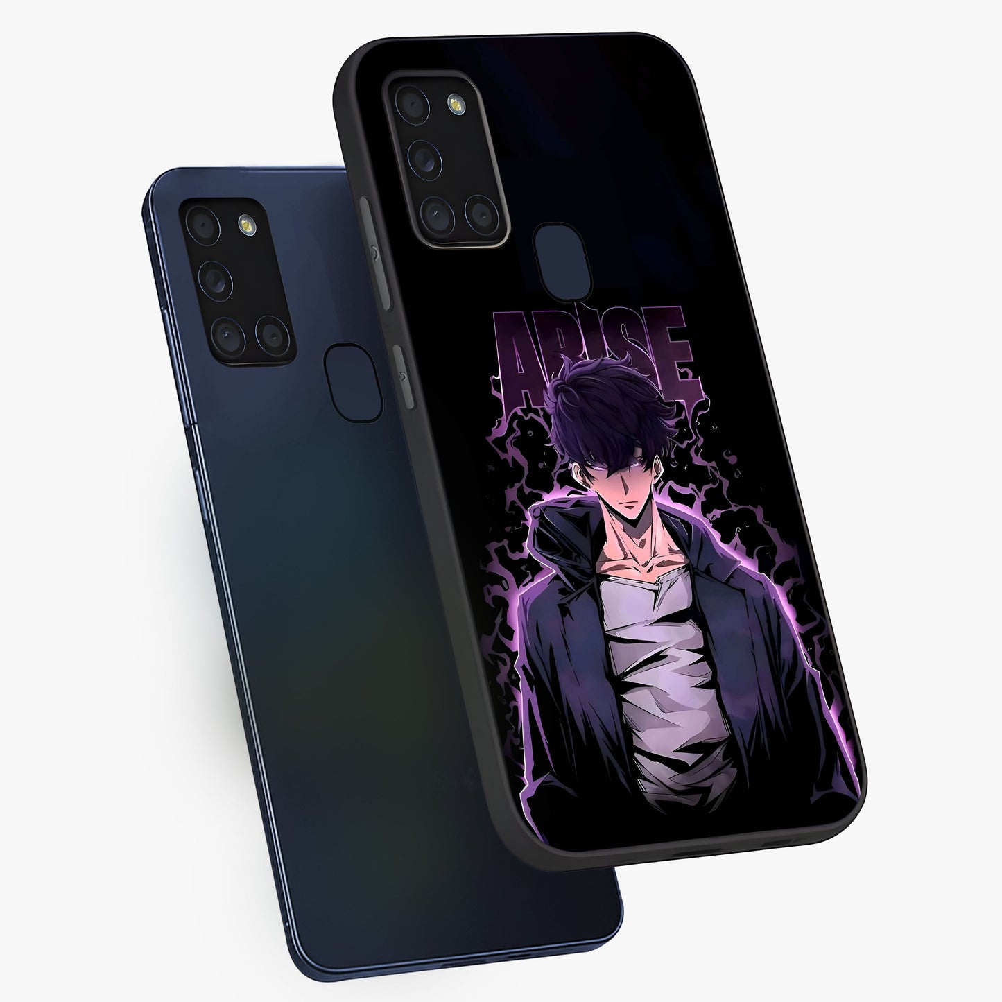 Shadow Monarch Awakening Glass Case displayed in angled mockup highlighting dramatic shadow warrior design with fantasy aesthetic.