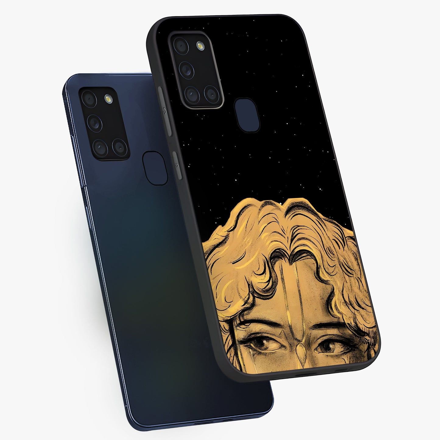Shri Krishna Art Glass Case displayed in angled mockup highlighting spiritual Krishna illustration with divine aesthetic.