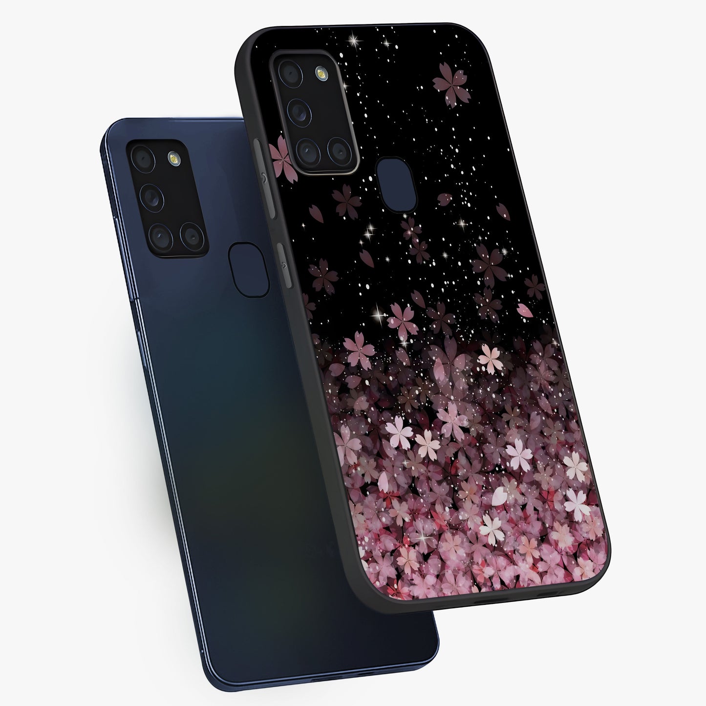 Small Starry Flowers Glass Case displayed in angled mockup highlighting tiny flower pattern with celestial aesthetic style.