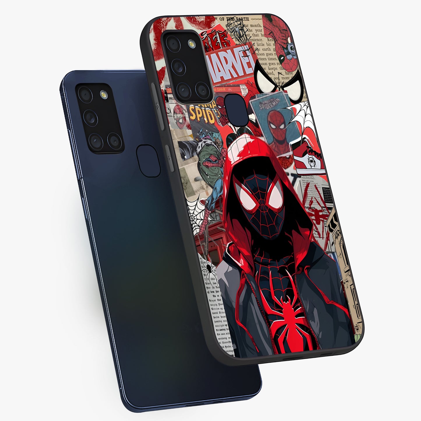 Spider Collage Street Glass Case displayed in angled mockup highlighting dynamic street style collage design with comic aesthetic.