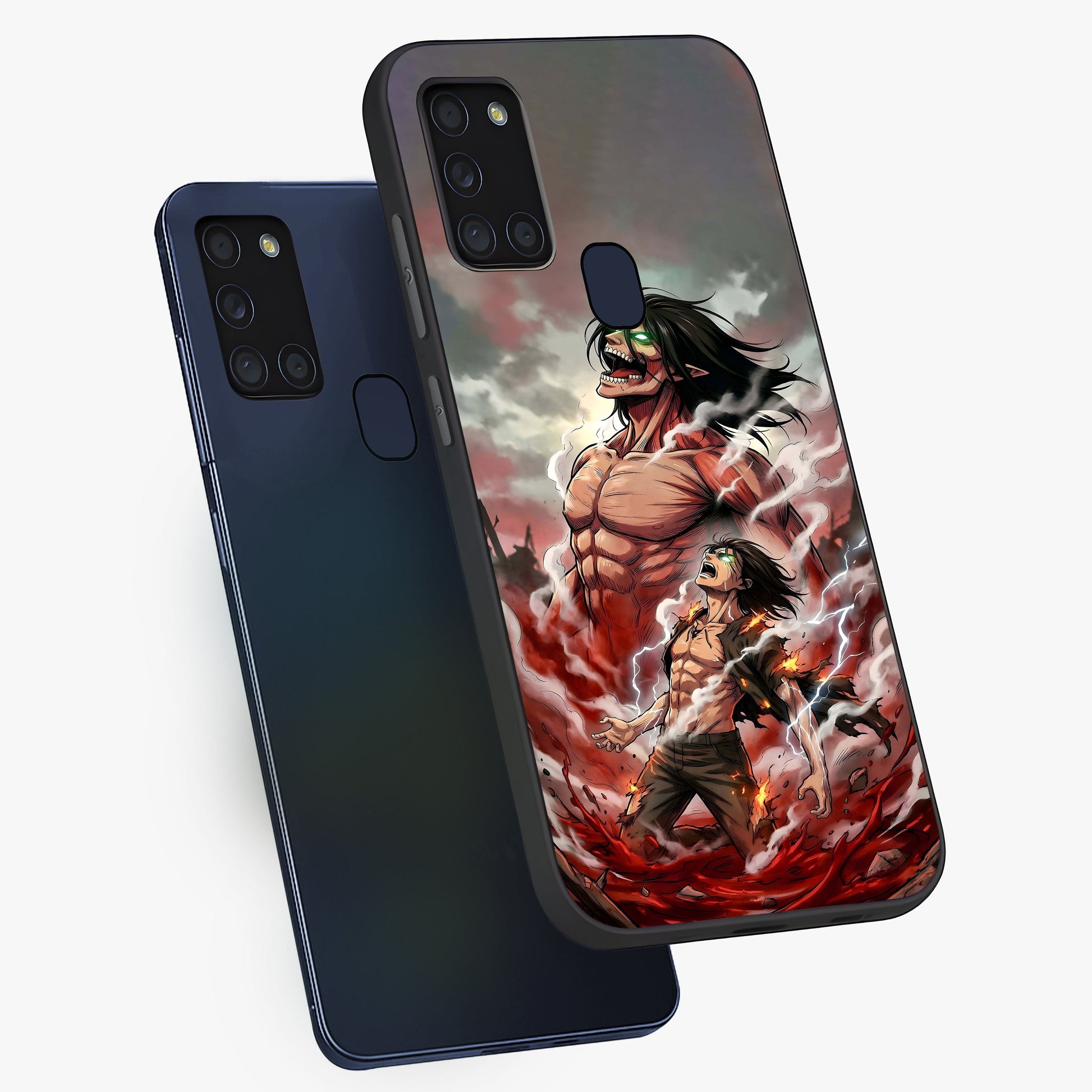 Titan Awakening Fury Glass Case displayed in angled mockup highlighting dramatic giant warrior design with bold anime aesthetic.