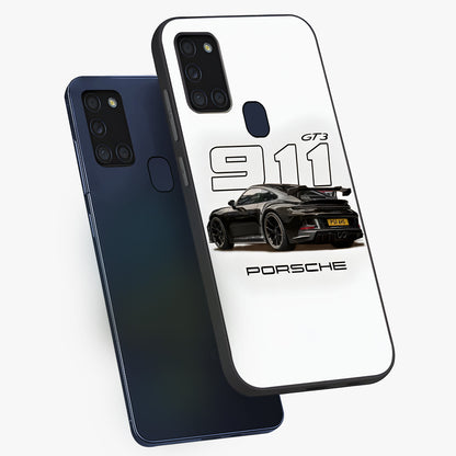 Turbo Legacy Icon Glass Case displayed in angled mockup highlighting dynamic automotive design with performance aesthetic.