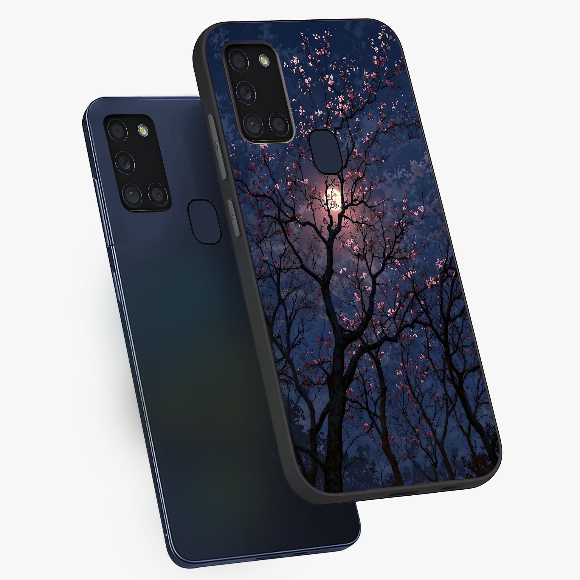 Twilight Sakura Serenade Glass Case displayed in angled mockup highlighting delicate sakura flower design with dreamy aesthetic.