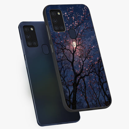 Twilight Sakura Serenade Glass Case displayed in angled mockup highlighting delicate sakura flower design with dreamy aesthetic.