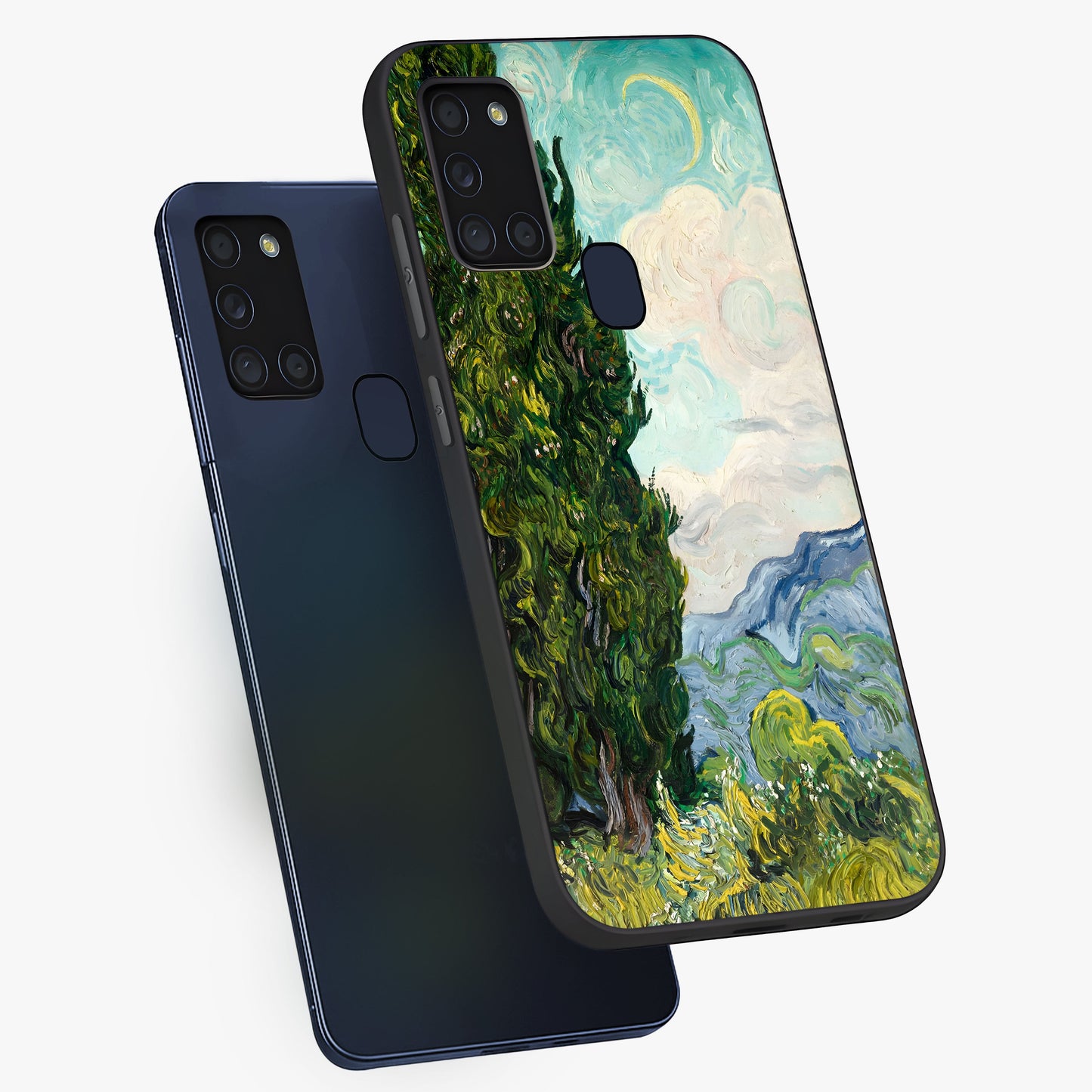 Van Gogh Vintage Art Glass Case displayed in angled mockup highlighting textured brushstroke design with classic aesthetic.
