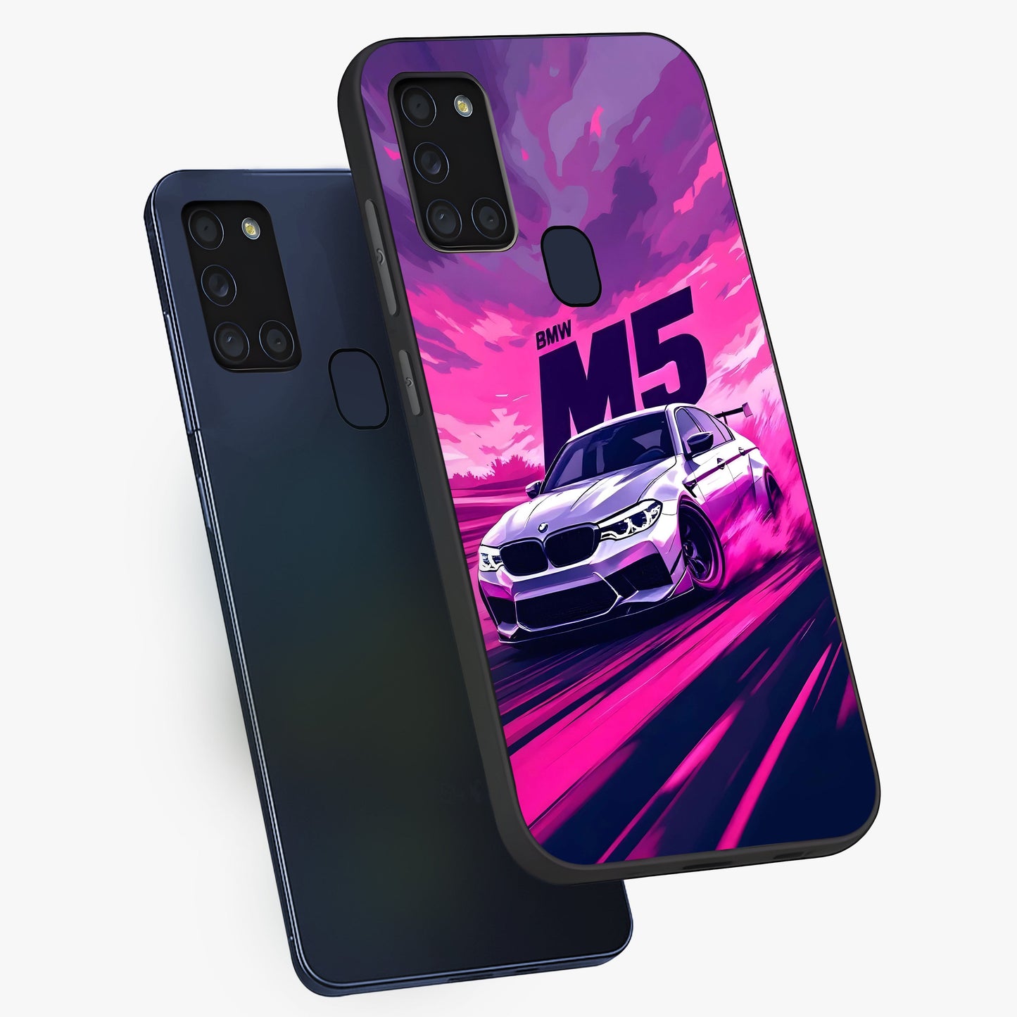Velocity Drift Pulse Glass Case displayed in angled mockup highlighting dynamic drift design with sporty automotive aesthetic.