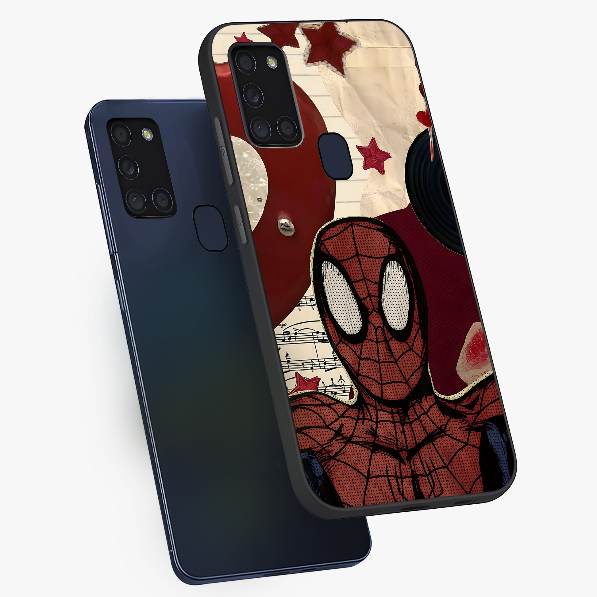Web Warrior Vibes Glass Case displayed in angled mockup highlighting dynamic web design with comic style aesthetic.