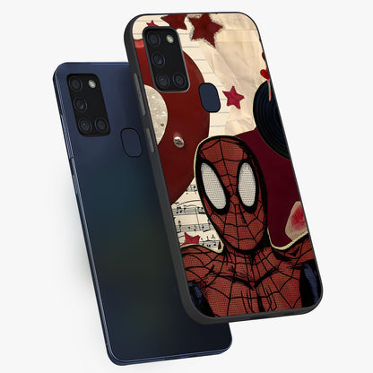 Web Warrior Vibes Glass Case displayed in angled mockup highlighting dynamic web design with comic style aesthetic.