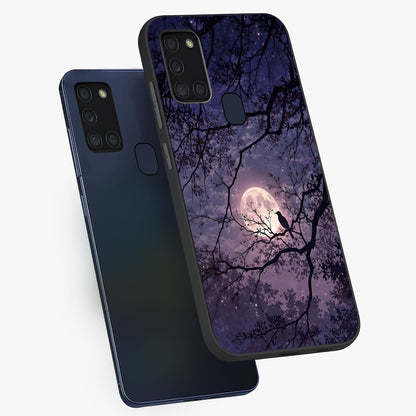 Whispering Moon Silence Glass Case displayed in angled mockup highlighting calm lunar design with dreamy night aesthetic.
