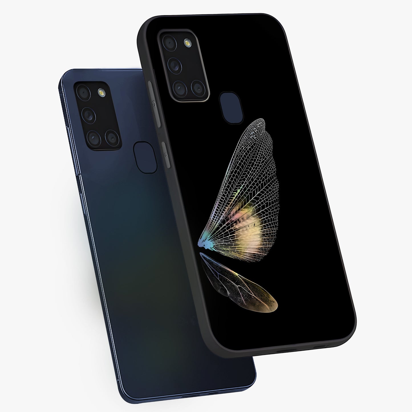 Whispers Of Wings Glass Case displayed in angled mockup highlighting soft feather design with celestial aesthetic style.
