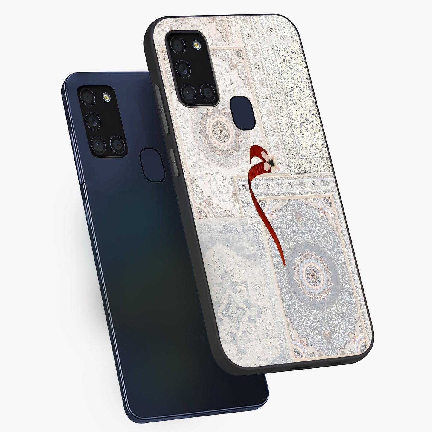 White Aesthetic Bow Glass Case displayed in angled mockup highlighting clean bow design with soft aesthetic style.