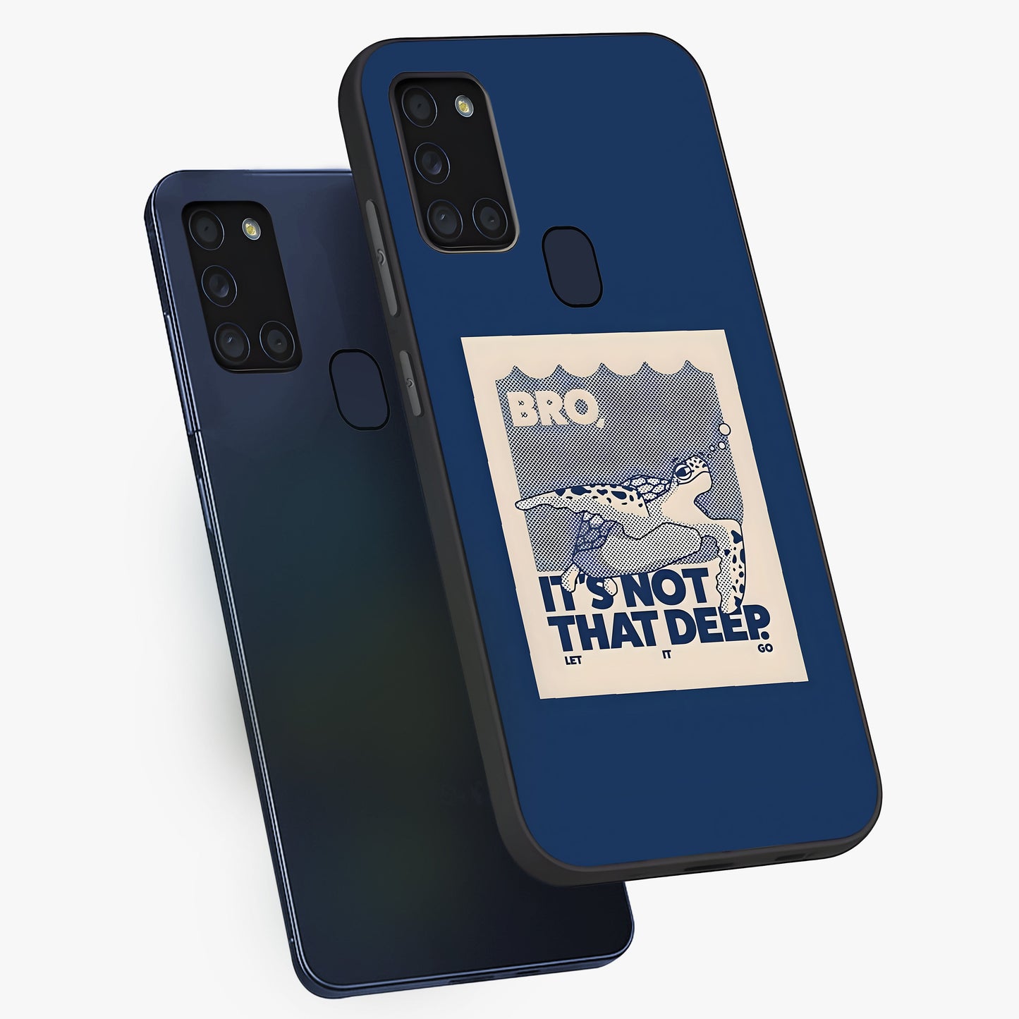 Worry Less Swim Glass Case displayed in angled mockup highlighting fun typography design with relaxed aesthetic style.