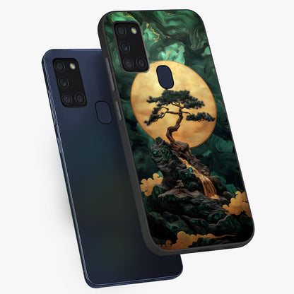 Zen Moon Rise Glass Case displayed in angled mockup highlighting peaceful lunar design with zen aesthetic style.
