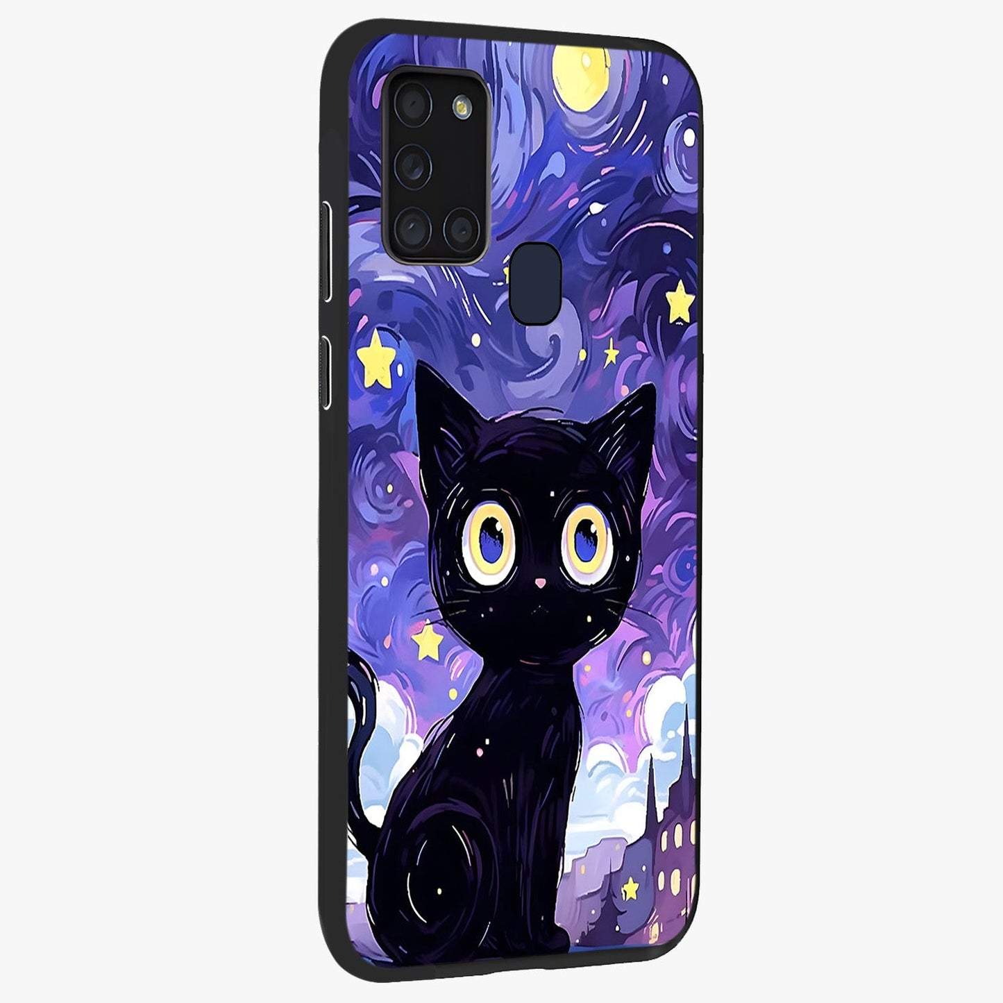 Abstract Cat Art Glass Case upright view showcasing creative feline illustration and aesthetic artistic style.
