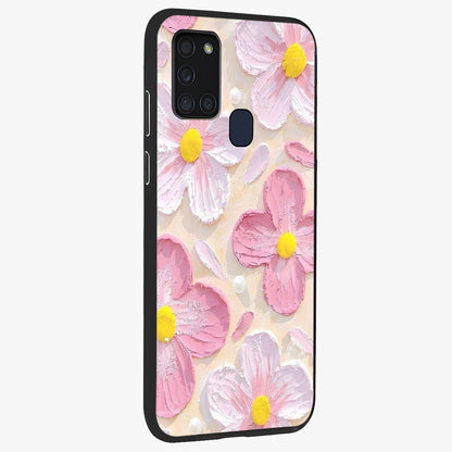 Blush Bloom Texture Glass Case upright view showcasing delicate blush floral texture with modern minimal style.