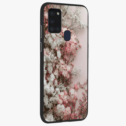 Blush Blossom Cloud Glass Case upright view showcasing calm floral cloud artwork with gentle dreamy theme.