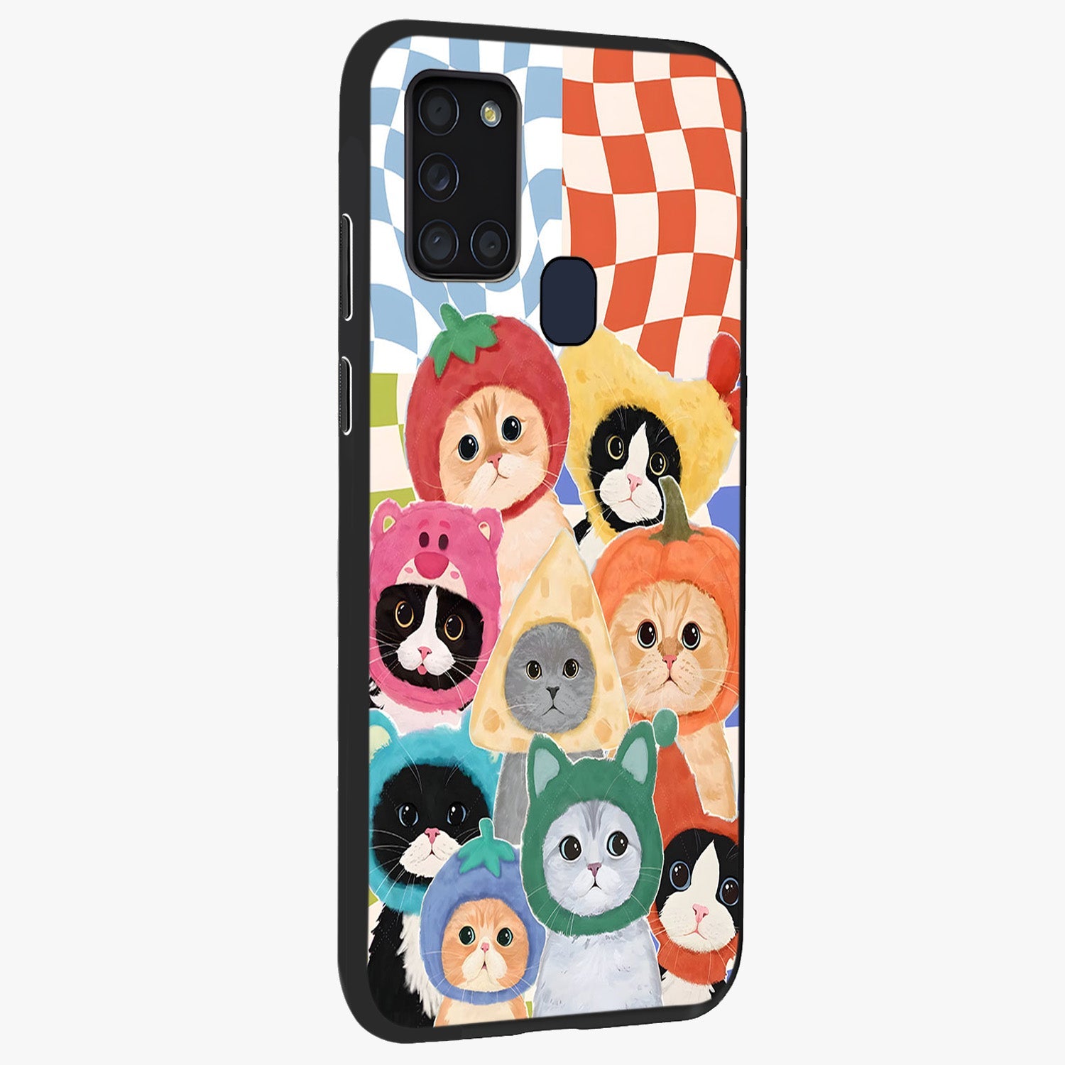Cats in Fruits Glass Case upright view showcasing charming cat artwork with fun fruity theme.