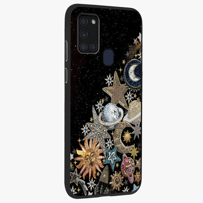 Cosmic Sparkle Dreams Glass Case upright view showcasing glowing cosmic artwork with magical galaxy theme.