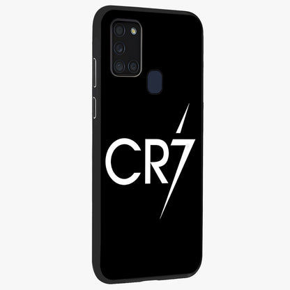 Cr7 Elite Strike Glass Case upright view showcasing energetic football inspired design with modern sports aesthetic.