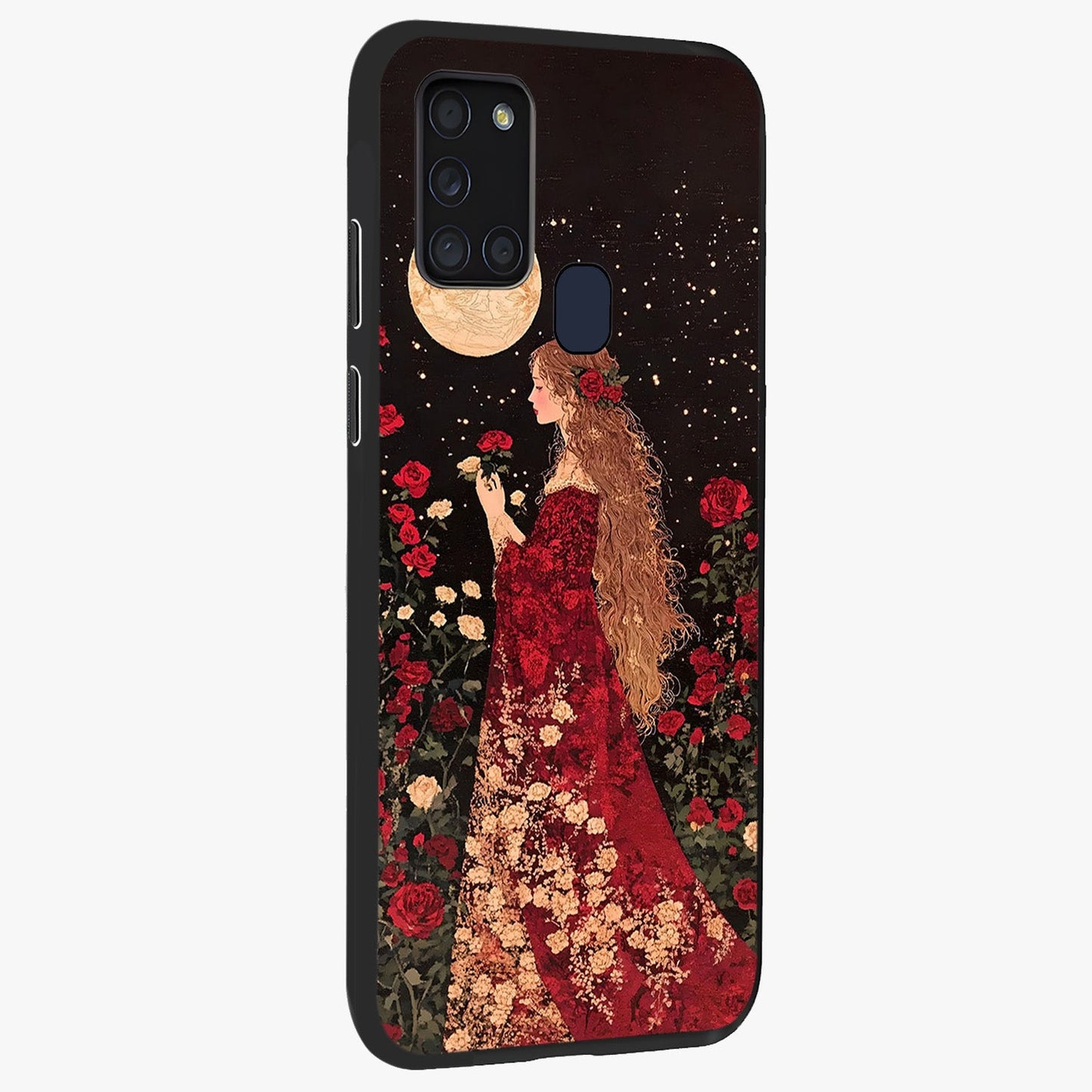 Crimson Dreams Glass Case upright view showcasing dreamy red toned artwork with modern aesthetic style.