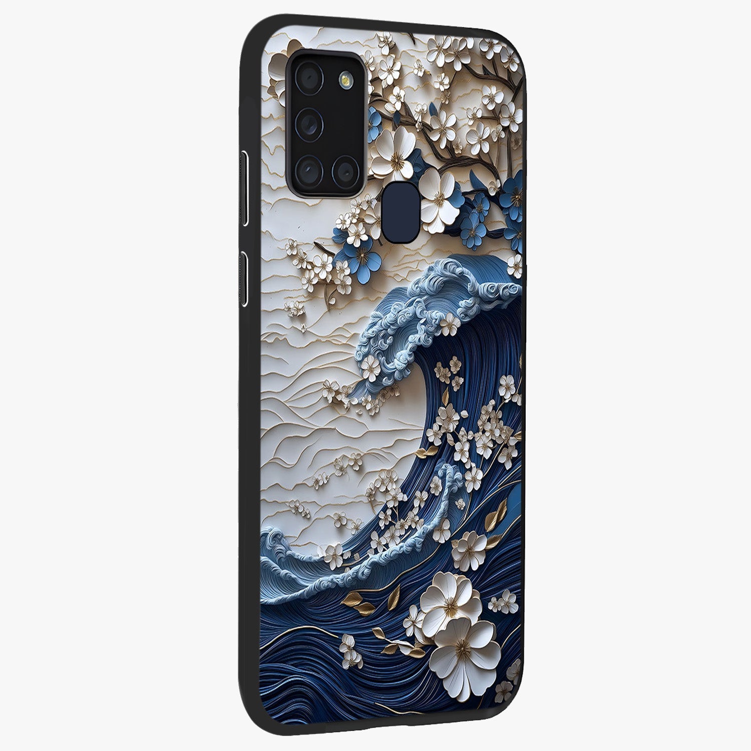 Floral Wave Origami Glass Case upright view showcasing creative floral origami artwork with artistic decorative theme.