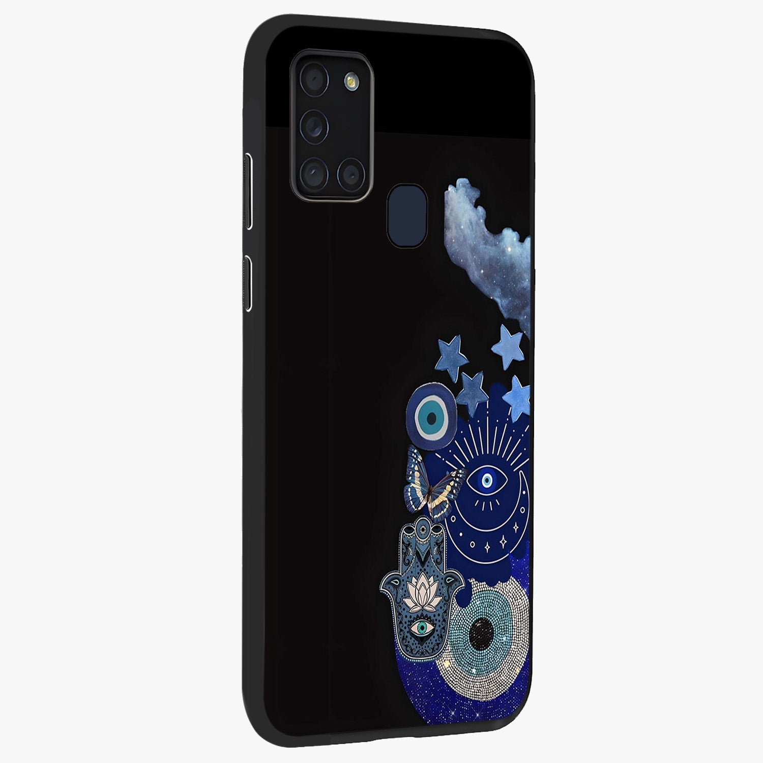 Galactic Charm Cluster Glass Case upright view showcasing glowing cosmic charm artwork with magical celestial style.