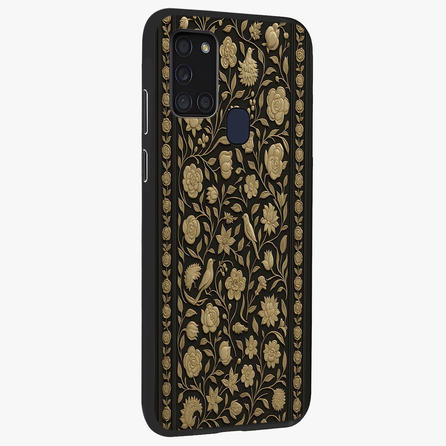 Golden Evil Eye Mandala Glass Case upright view showcasing decorative evil eye mandala artwork with spiritual aesthetic style.