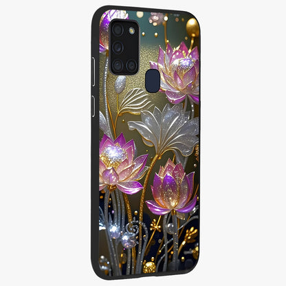 Golden Floral Majesty Glass Case upright view showcasing majestic floral artwork with rich decorative theme.