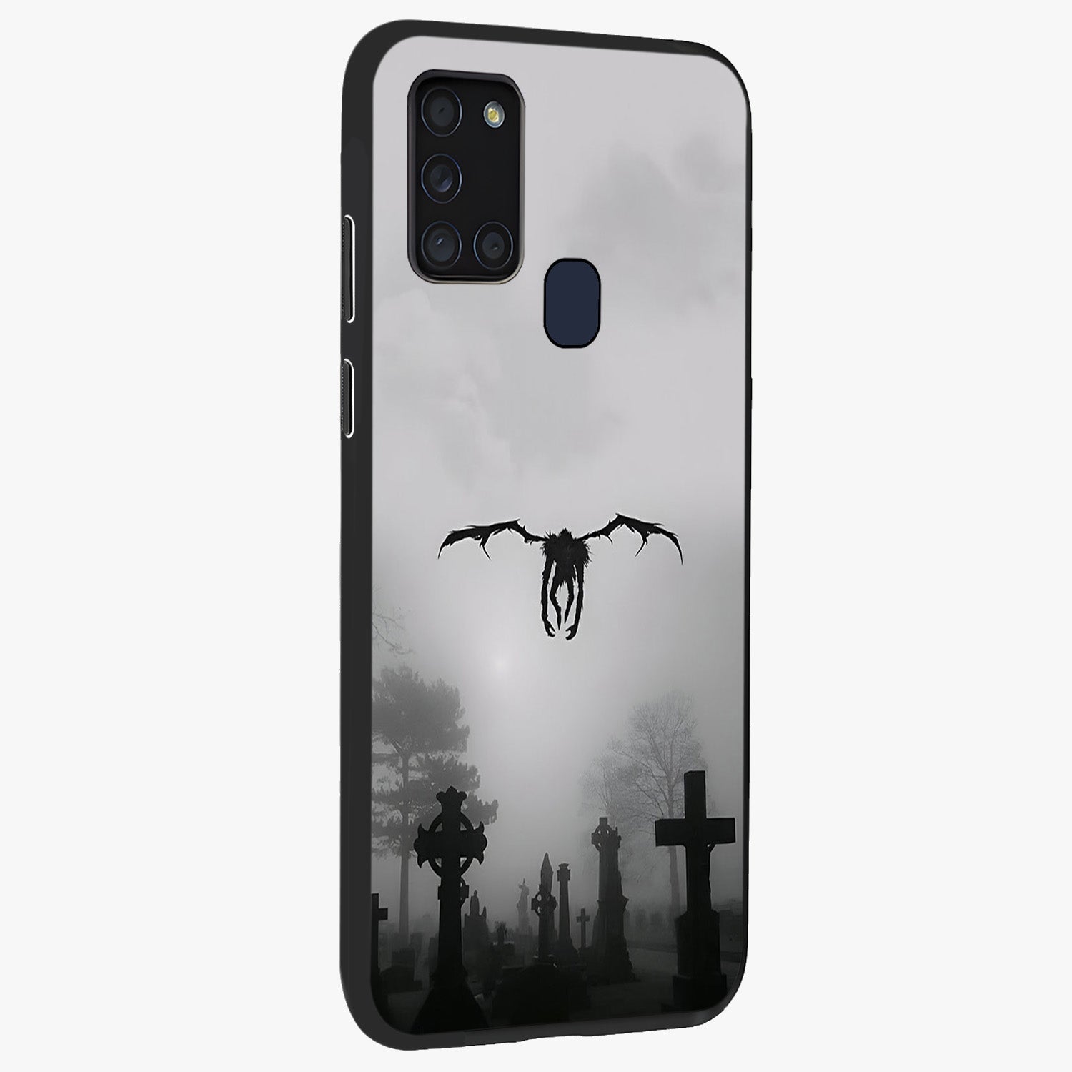 Graveyard Shadow Descent Glass Case upright view showcasing haunting graveyard artwork with dramatic dark theme.