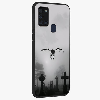 Graveyard Shadow Descent Glass Case upright view showcasing haunting graveyard artwork with dramatic dark theme.