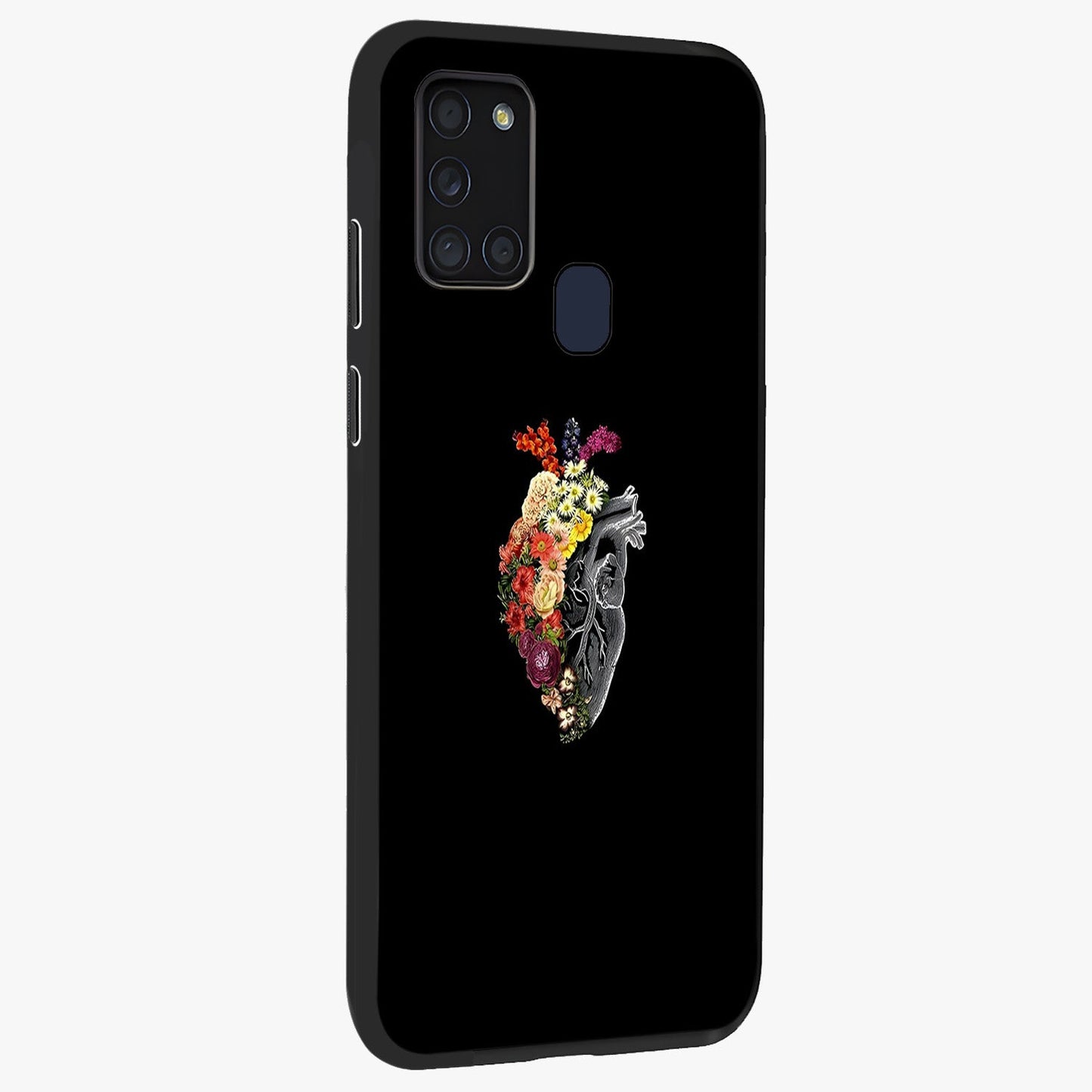 Heart With Flowers Glass Case upright view showcasing decorative heart and floral artwork with sweet romantic theme.