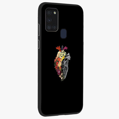 Heart With Flowers Glass Case upright view showcasing decorative heart and floral artwork with sweet romantic theme.