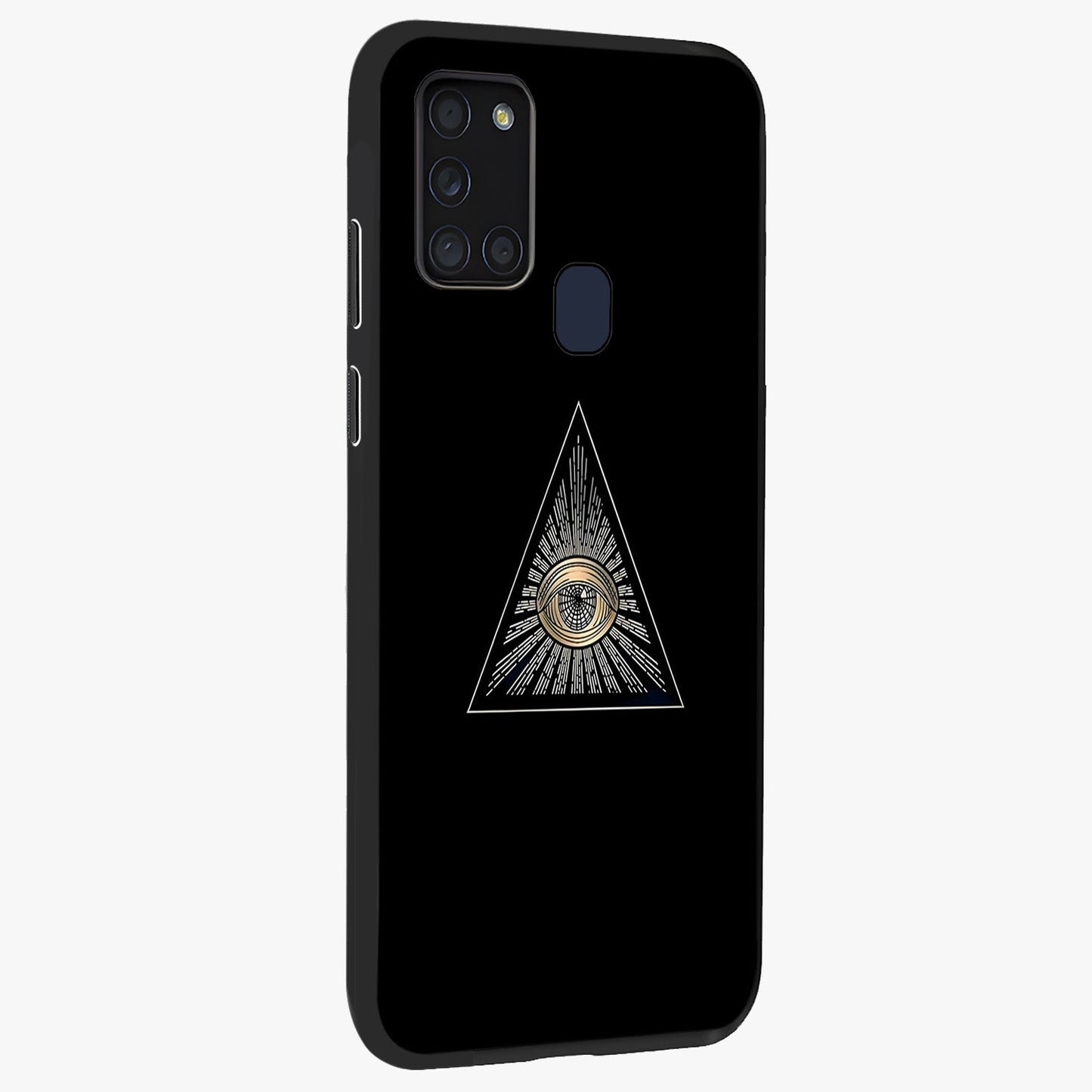 Illuminati Evil Glass Case upright view showcasing striking illuminati artwork with mysterious symbolic theme.