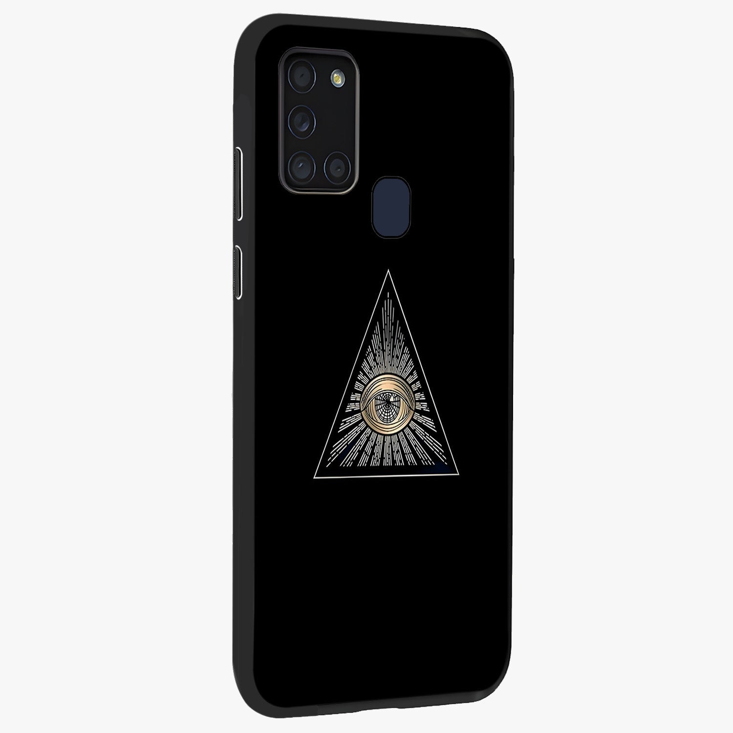 Illuminati Evil Glass Case upright view showcasing striking illuminati artwork with mysterious symbolic theme.
